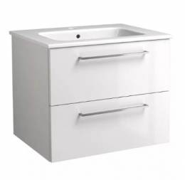 Spintelė su praustuvu   JOY 61 cm, 2 stalčiai, blizgi balta