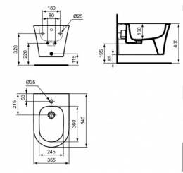 Pakabinamas bide La Dolce Vita AquaBlade® 545 mm x 360 mm, balta