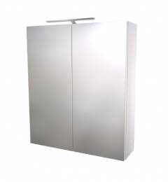 Veidrodinė spintelė 60 cm, balta, LED šviestuvu (matinė pilka, 36 cm), IP44, 4000K, jungiklis ir lizdas