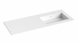 Corian praustuvas su dubeniu dešinėje pusėje, 120 cm (be maišytuvo angos), Corian, Balta matinė