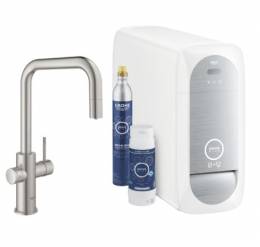 GROHE Blue Home vienasvirtis U formos maišytuvas su filtravimo sistema ir ištraukiamu snapu, supersteel  spalva
