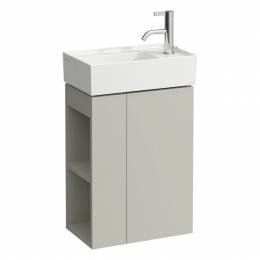 Spintelė Kartell by Laufen, akmens pilkos spalvos, nedideliam praustuvui 815334 su maišytuvu dešinėje