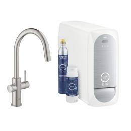 GROHE Blue Home OHM plautuvės maišytuvas su ištraukiamu C-snapu, supersteel spalva
