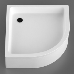 Akmens masės dušo padėklas R-90, 897×897x255mm, pusapvalis, R-550 su apdaila, su kojelėmis, be sifono, balta blizgi sp.