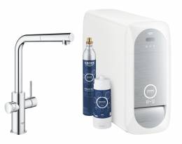GROHE Blue Home vienasvirtis L formos maišytuvas su filtravimo sistema ir ištraukiamu snapu, chromo spalva