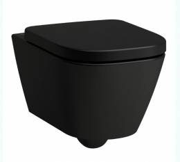 Pakabinamas unitazas, MEDA 54x36, tylus sūkurinis nuplovimas (Silent flush), be apvado (Rimless), juodas matinis