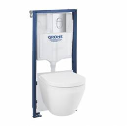 Grohe Solido potinkinio rėmo, tvirtinimų, Euro pakabinamas unitazas su soft close dangčiu, chrom. mygtuko komplektas