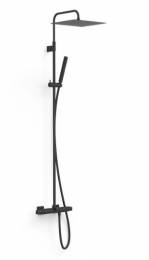 Vonios/dušo termostatinė virįtinkinė sistema 30 cm lietaus dušas, juoda matinė