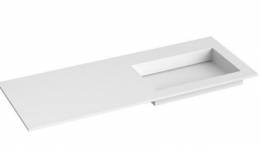 Corian praustuvas su dubeniu dešinėje pusėje, 120 cm (be maišytuvo angos), Corian N, Balta matinė