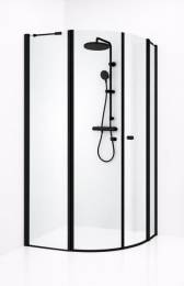 Standartinė, pusapvalė dušo kabina SONATA 875-888x875-888x1900 mm, skaidrus st.., profilis RAL9005 juoda matinė sp