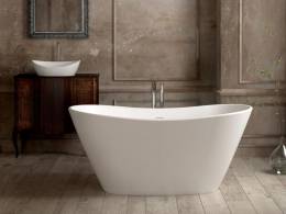 Vonia PAA Amore 160x85, laisvai pastoma silkstone, balta, su integruotu persipylimu