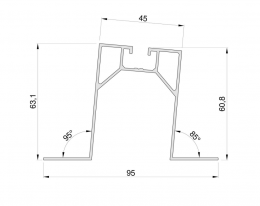 Minirail trapecinei stogo dangai su EPDM juosta, KAMPU (h - 6,3 cm; l - 33,0 cm)