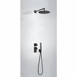 Potinkinė termostatinė dušo sistema ( termostat. maišytuvas, stacionari dušo galva 300mm, rankinis dušas), juoda spalva
