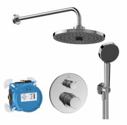 Ideal Standard Ceratherm 100 potinkinė termostatinė sistema: apvali 260 mm dviejų srovių lietaus galva, rankinis dušas 1