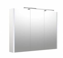 Veidrodinė spintelė 100 cm, blizgi balta, LED šviestuvu (matinė pilka, 58 cm), IP44, 4000K, jungiklis ir lizdas