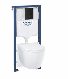Grohe Solido potinkinio rėmo, Start Round WC rimless, tvritinimų ir matinio juodo mygtuko komplektas, 3-6 l, 1.13 m