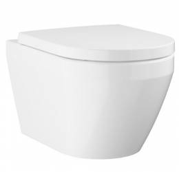 Euro Ceramic pakabinamas unitazas Triple Vortex  su soft close dangčiu, balta spalva