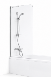 Standartinė, stacionari vonios sienelė MIJA 80xx150 cm, skaidrus stiklas, chromo spalvos profiliai